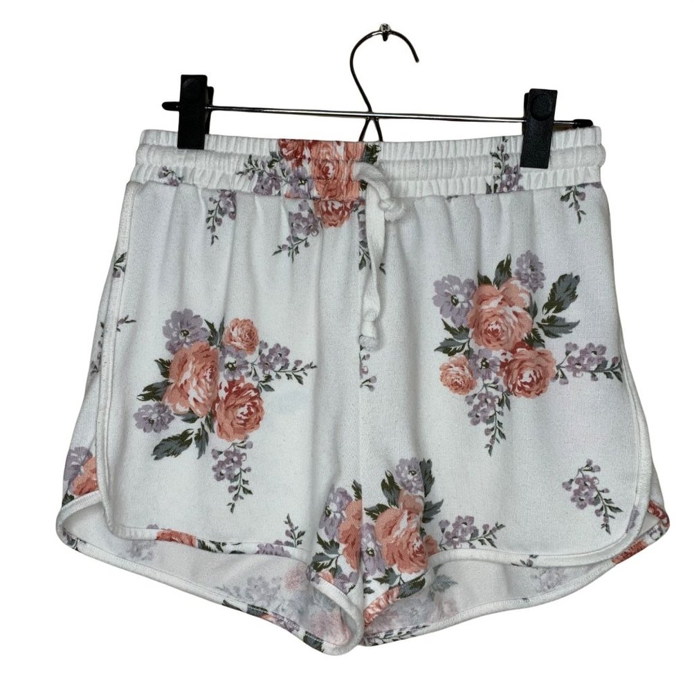 Alya White with Pink Purple Floral Lounge Shorts Women's Size Small